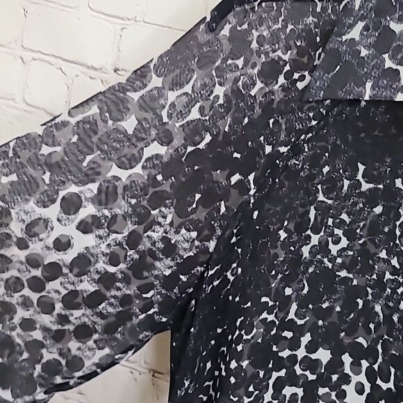 CAbi Sheer Blurred Dot Long Puff Sleeve Button Down Blouse Printed Oversized Top - Picture 6 of 11